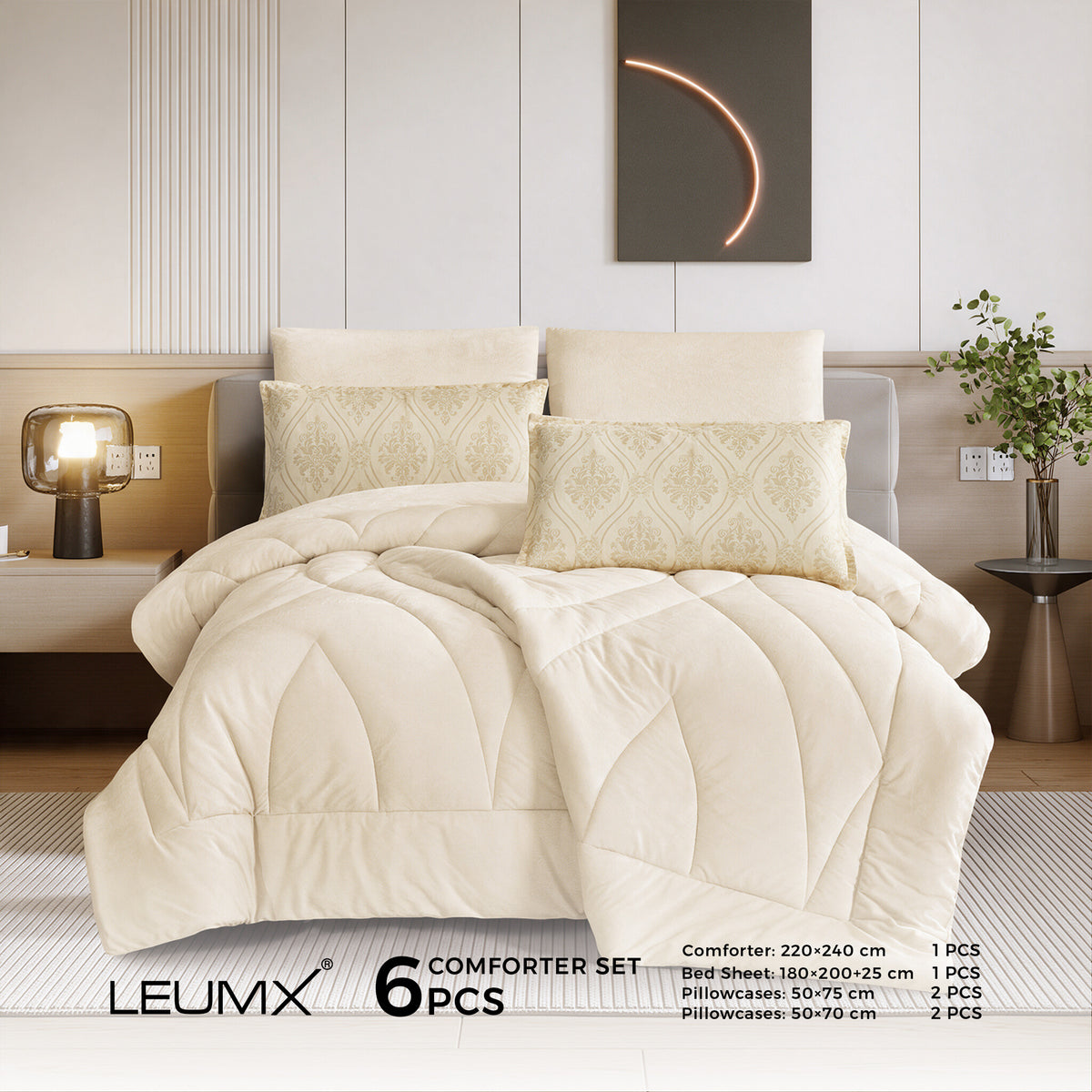 LEUMX Damira velvet comforter set 6-delig – Crème