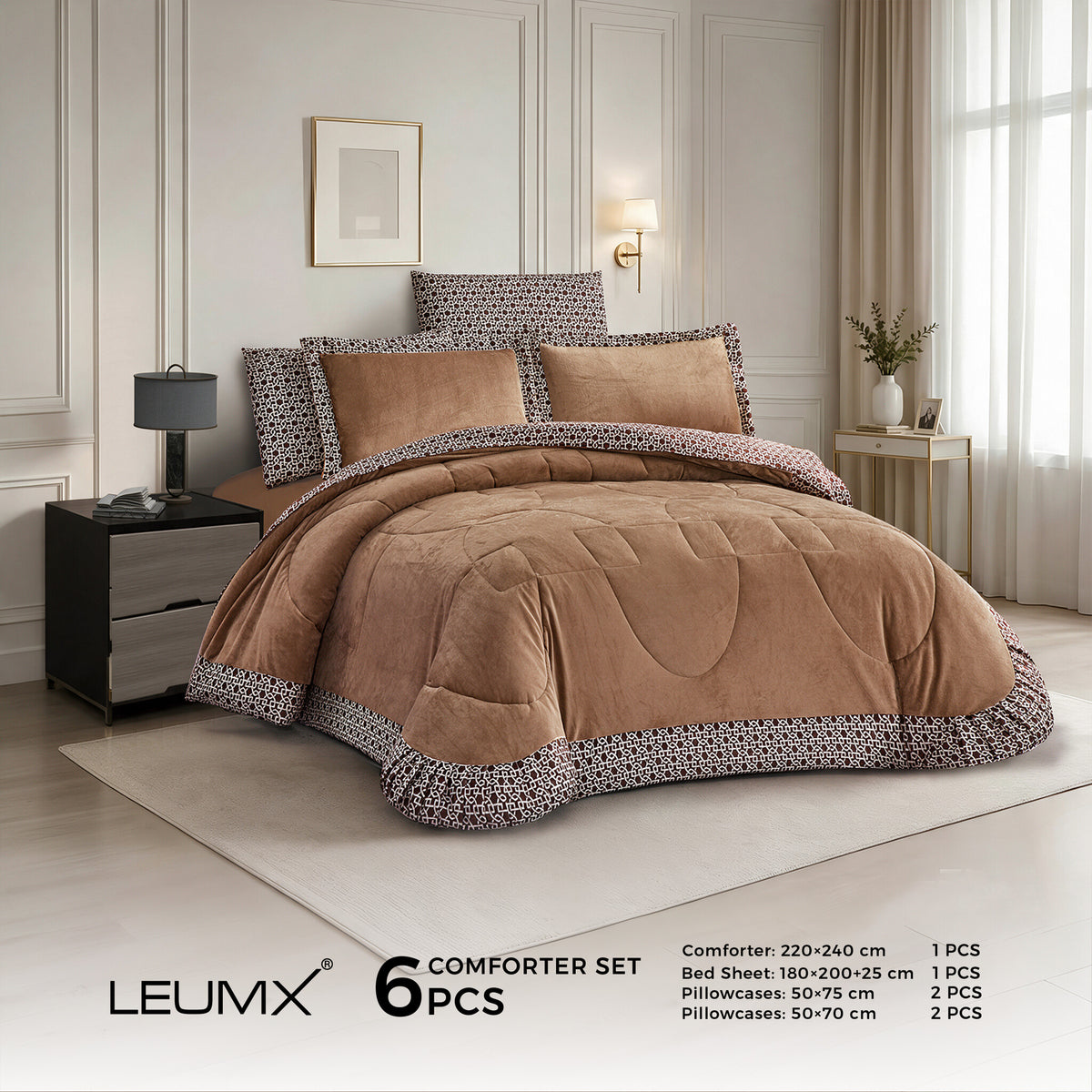 LEUMX Selin velvet comforter set 6-delig – Cognac