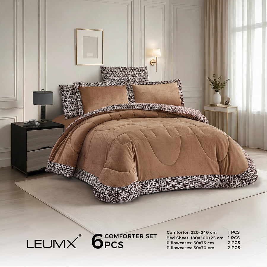 LEUMX Selin Comforter Set 6-Delig – Velvet met Grafische Rand – 220 × 240 cm