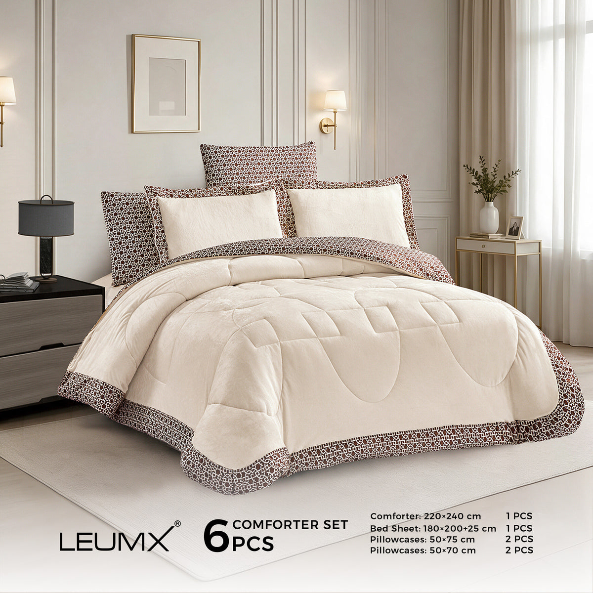 LEUMX Selin velvet comforter set 6-delig – Crème