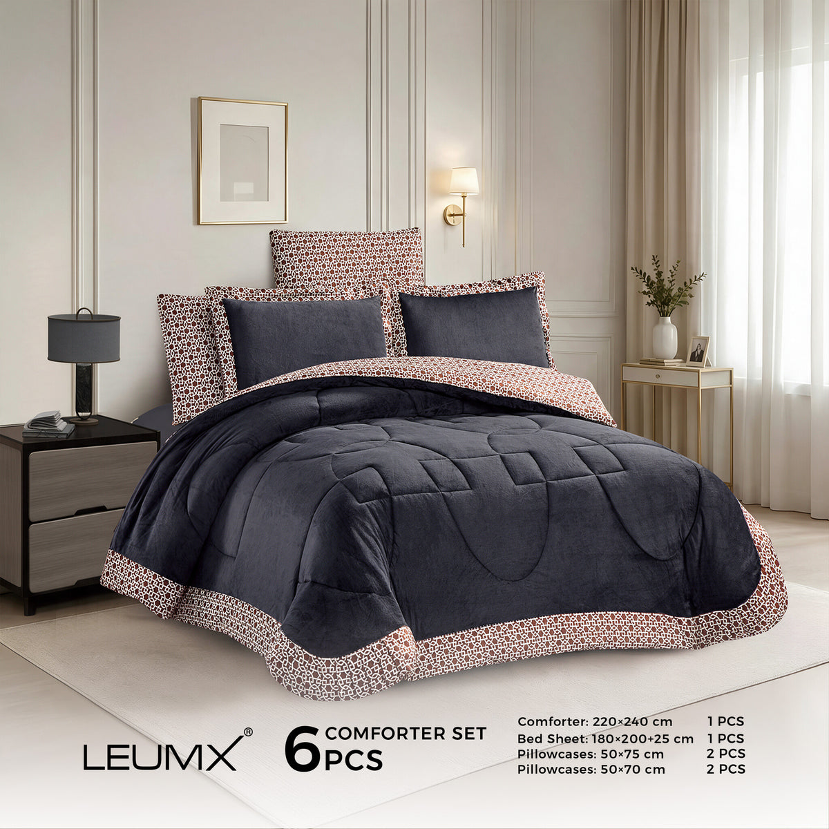 LEUMX Selin velvet comforter set 6-delig – Nachtblauw
