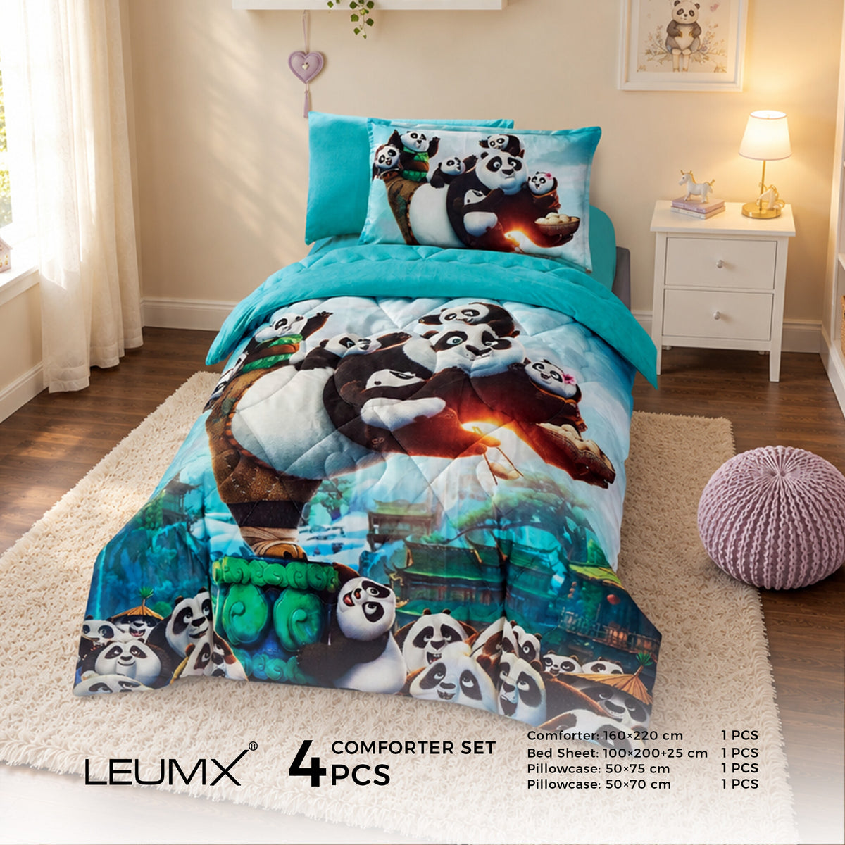LEUMX Kids comforter set Panda 4-delig 1-persoons