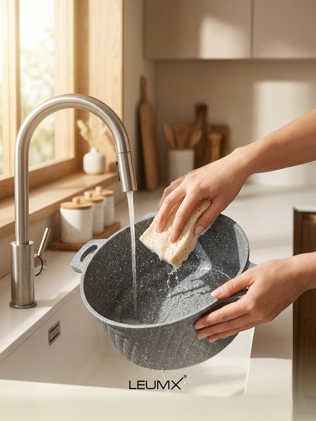 LEUMX Diamond Pannenset 10-Delig met Glazen Deksels – grijs – sfeerfoto