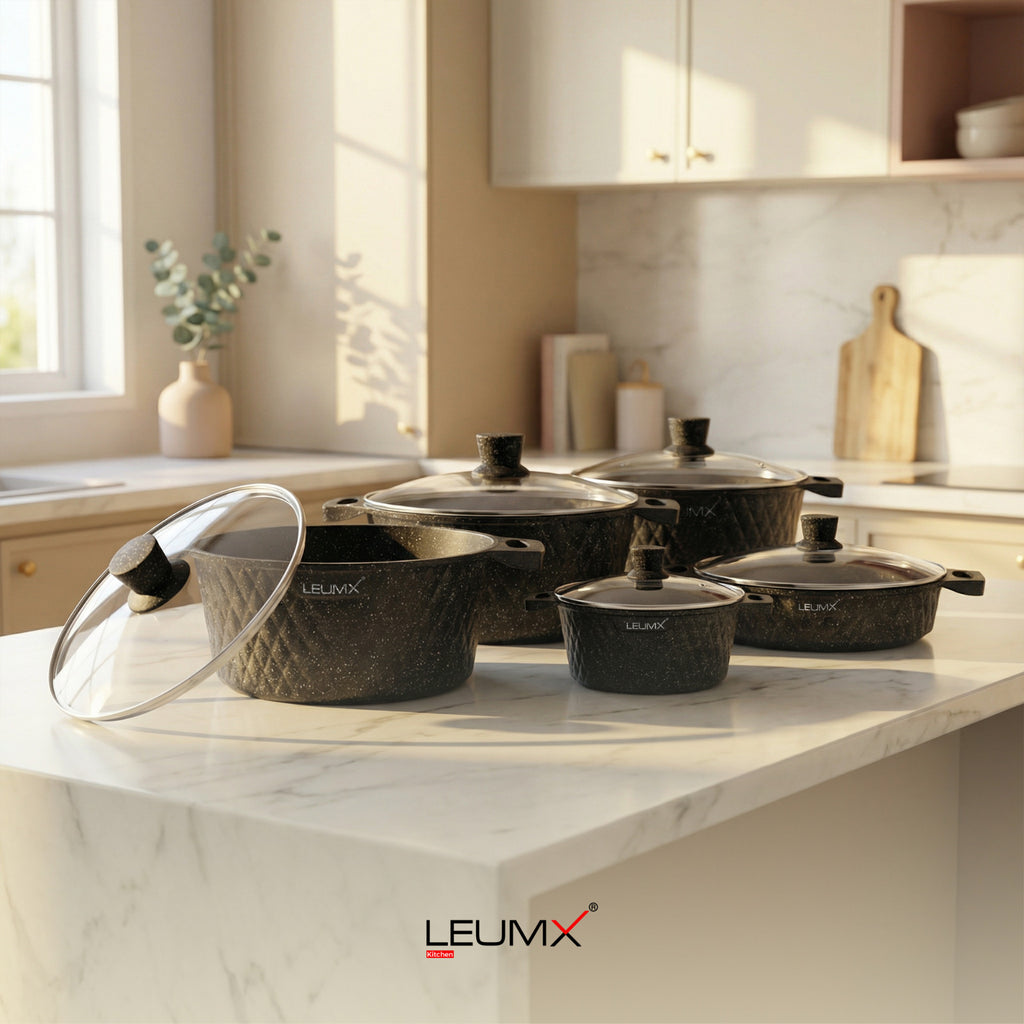 LEUMX Granite Cookware Set — 10 Piece | Non-Stick | All Hobs Including Induction