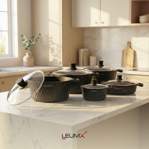 LEUMX Granite Cookware Set — 10 Piece | Non-Stick | All Hobs Including Induction