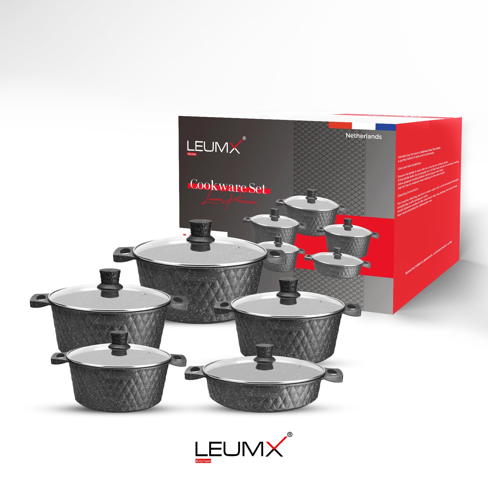 LEUMX Granite Cookware Set — 10 Piece | Non-Stick | All Hobs Including Induction