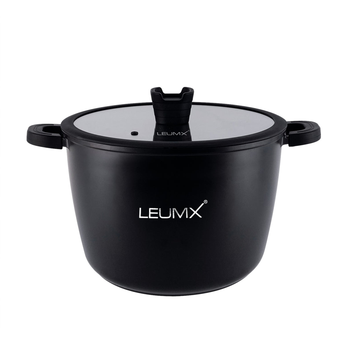 LEUMX Black Marble hoge kookpan met glazen deksel – zwart marmer