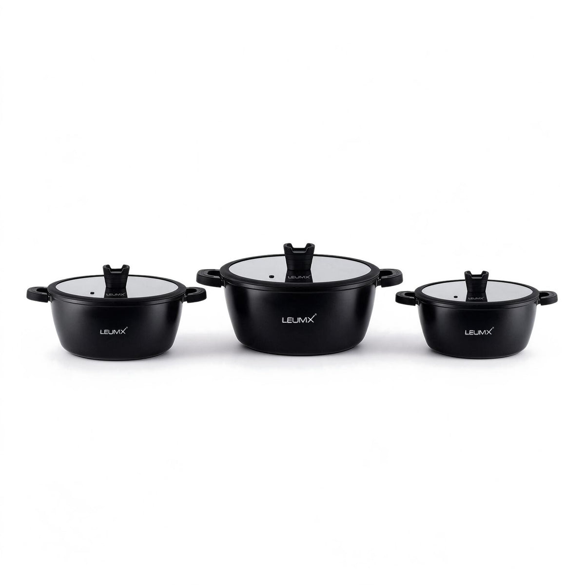 LEUMX Nero set van 3 braadpannen 32, 36 en 40 cm – Black Marble