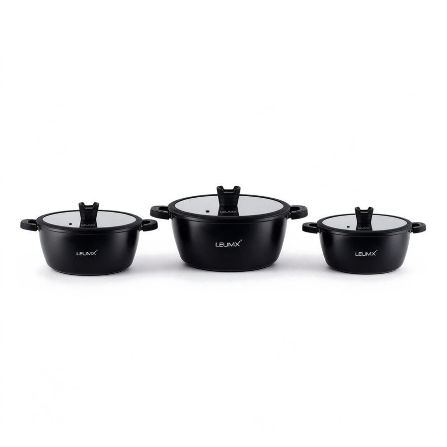 LEUMX Nero Set van 3 Grote Braadpannen – 32, 36 & 40 cm